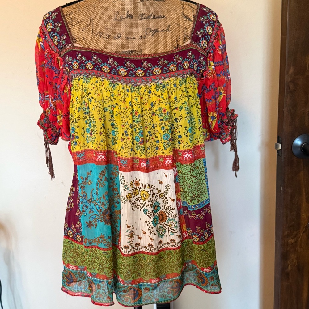 dressbarn Colorful Floral Patchwork Blouse